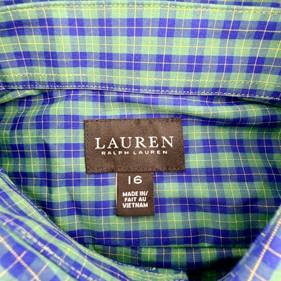 Lauren Ralph Lauren Kids Button Down Green & Navy Plaid Shirt Sz 16R NWT - Picture 4 of 8